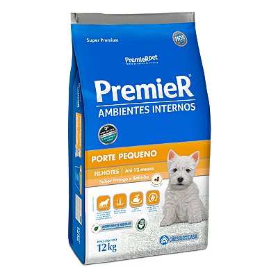 PremieR Ambientes Internos Cães Filhotes Porte Pequeno Frango e Salmão 12Kg