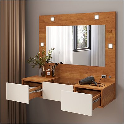 Penteadeira Camarim Suspensa Sofia Nature/Off White