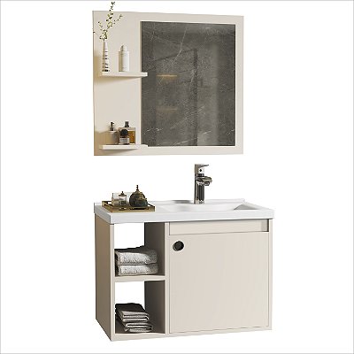 Conjunto Gabinete c/ Espelheira e Cuba p/ Banheiro 60cm Adonis Pérola