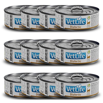 Kit c/ 12 Vet Life Diabetic Ração Úmida p/ Gatos 85g