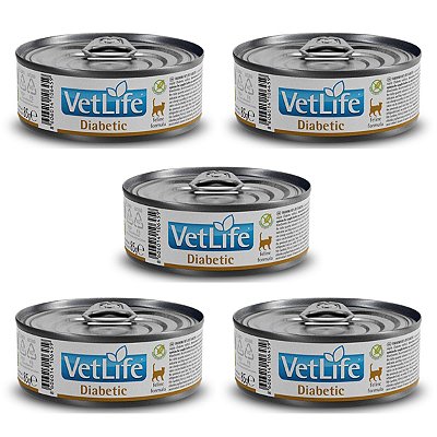 Kit c/ 5 Vet Life Diabetic Ração Úmida p/ Gatos 85g