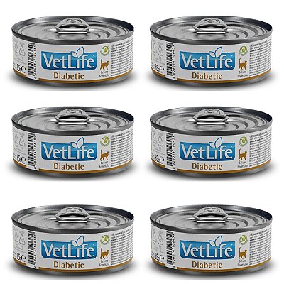 Kit c/ 6 Vet Life Diabetic Ração Úmida p/ Gatos 85g