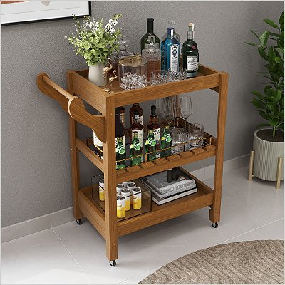 Carrinho Multiuso Server c/ Rodízios Madeira Old
