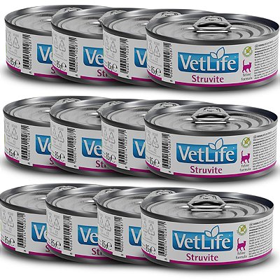 Kit com 12 Vet Life Struvite Ração Úmida p/ Gatos 85g