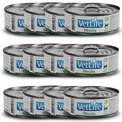 Kit c/ 12 Vet Life Obesity Ração Úmida p/ Gatos 85g