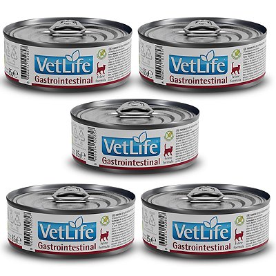 Kit c/ 5 Vet Life Gastrointestinal Ração Úmida p/ Gatos 85g