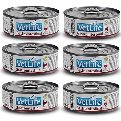 Kit c/ 6 Vet Life Gastrointestinal Ração Úmida p/ Gatos 85g