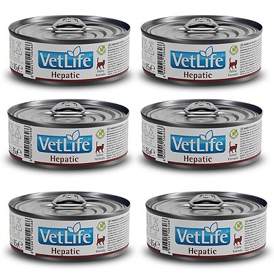 Kit c/ 6 Vet Life Hepatic Ração Úmida p/ Gatos 85g