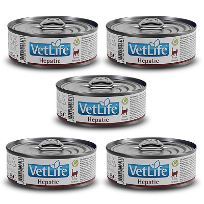 Kit c/ 5 Vet Life Hepatic Ração Úmida p/ Gatos 85g