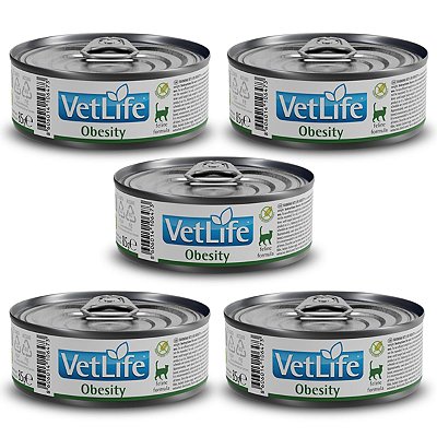Kit c/ 5 Vet Life Obesity Ração Úmida p/ Gatos 85g