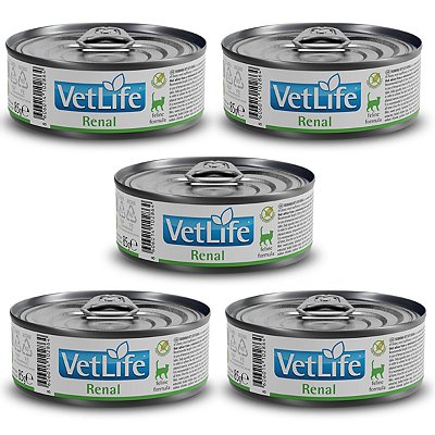 Kit c/ 5 Vet Life Renal Ração Úmida p/ Gatos 85g