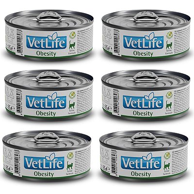 Kit c/ 6 Vet Life Obesity Ração Úmida p/ Gatos 85g