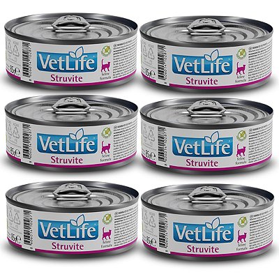 Kit c/ 6 Vet Life Struvite Ração Úmida p/ Gatos 85g