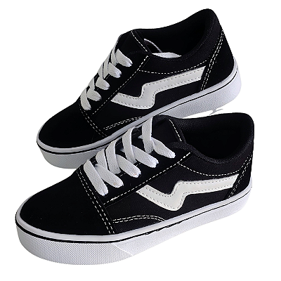 Tênis Infantil Preto e Branco Estilo Skate – Confortável, Moderno e Resistente