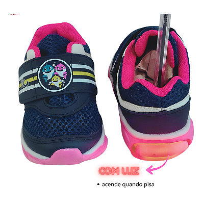 Tênis Infantil Baby Shark Azul Marinho Com Luz e Sem cadarço