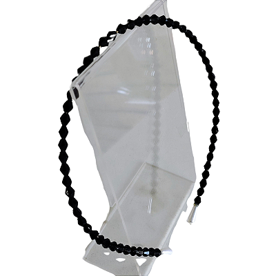 Tiara delicada preta com Miçangas Brilhantes – Feita à Mão