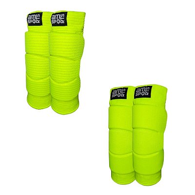 Kit Joelheira Premium + Cotoveleira Premium AM Sports - Amarelo Fluor