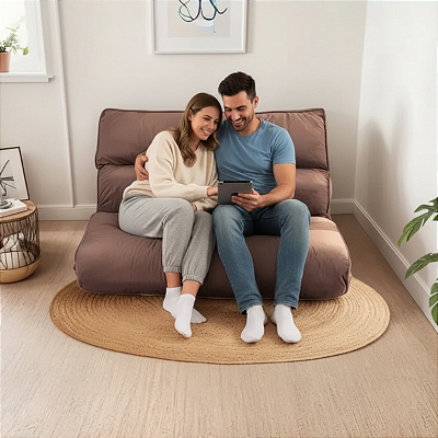Futon Casal 2 Lugares Sofá Cama Reclinável Sued Rosê 128x188cm -Lavável em Máquina