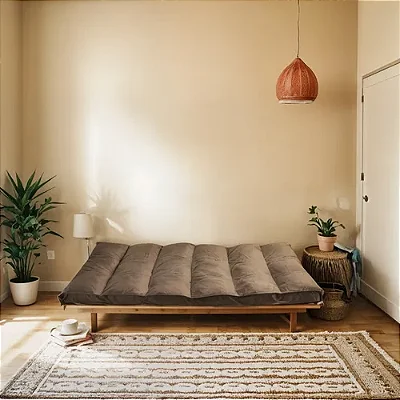 Futon Casal 2 Lugares Sofá Cama Reclinável Sued Castor 128x188cm -Lavável em Máquina