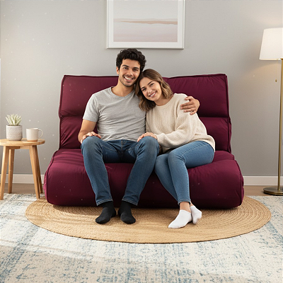 Futon Casal 2 Lugares Sofá Cama Reclinável Sued Vinho 128x188cm -Lavável em Máquina