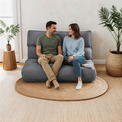 Futon Casal 2 Lugares Sofá Cama Reclinável Sued Cinza 128x188cm - Espuma Hiper Soft e Fibra - Lavável em Máquina