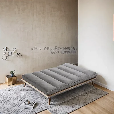 Futon Casal 2 Lugares Sofá Cama Reclinável Sued Cinza 128x188cm -Lavável em Máquina