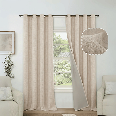 Cortina Blackout Linho Vedação 100% 300x220cm-Palha - Indicado Varão até 2m- Lavável em Máquina - Ilhos de Alta Pressão Não Solta