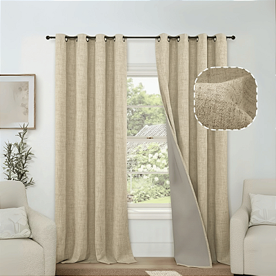 Cortina Blackout Linho Vedação 100% 300x220cm- Avelã - Indicado Varão até 2m- Lavável em Máquina - Ilhos de Alta Pressão Não Solta