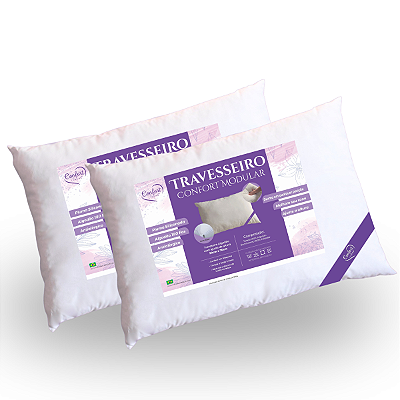 Kit 2 Travesseiros Confort Modular Long 50x90cm Algodão 200 fios Branco Ajustável a Altura Lavável em Máquina