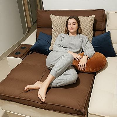 Pillow Top Sofá Retrátil Confort Wavy Marrom 240x110x12cm Dupla Face Lavável em Máquina