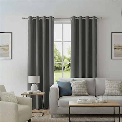 Cortina Linho Dupla Face Quarto Sala e Escritótio Cinza Chumbo Alto Padrão 300x220cm Ilhós Prata Lavável em Máquina