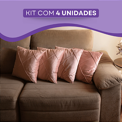 Kit 4 Capas Almofadas Rosê Sued Drapeada Aveludado Dupla Face 45x45cm Ziper Invisível Alto Padrão