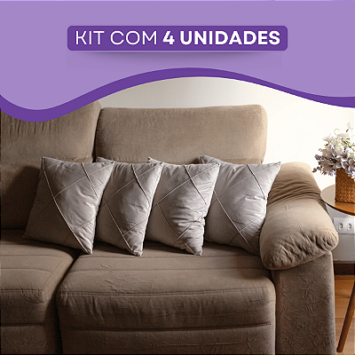 Kit 4 Capas Almofadas Castor Sued Drapeada Aveludado Dupla Face 45x45cm Ziper Invisível Alto Padrão