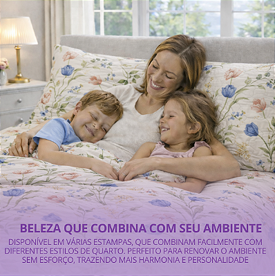 Colcha Lençol King 3 Peças com Babado Micropercal Toque Algodão - Capa Travesseiro Veste Fácil com Ziper Parte Maior