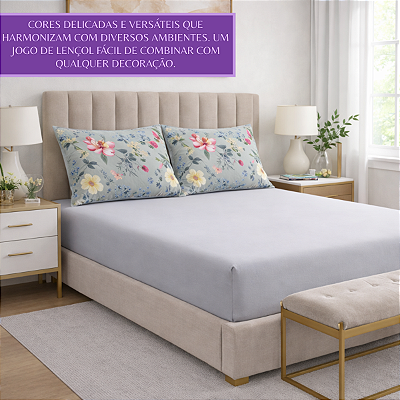 Jogo Lençol Casal 3 Peças 400 Fios Toque Algodão Com Fronha Veste Fácil com Ziper Parte Maior