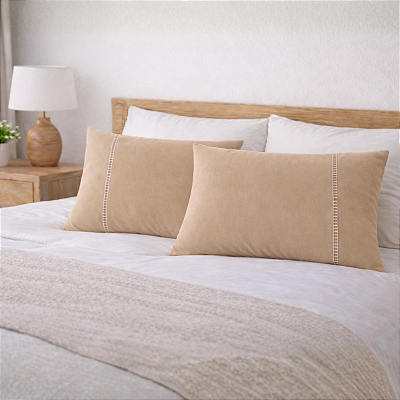 Par Fronhas 50x70cm 400 Fios Ponto Palito e Zíper na Parte Maior Airbnb