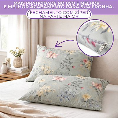Par Fronhas 400 Fios 50x70cm Estampada Zíper na Parte Maior Airbnb