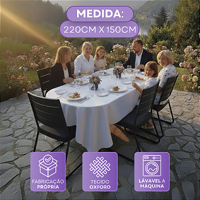 Toalha de Mesa 6 Lugares Retangular 220x150cm em Tecido Oxford com Barrinha Reta
