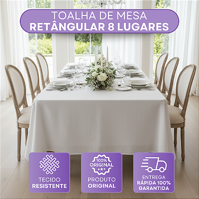 Toalha de Mesa 8 Lugares Retangular 270x150cm em Tecido Oxford com Barrinha Reta