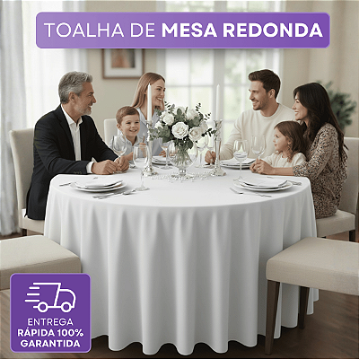 Toalha de Mesa Redonda 6 Lugares 220cm Diâmetro em Tecido Oxford com Barrinha Reta