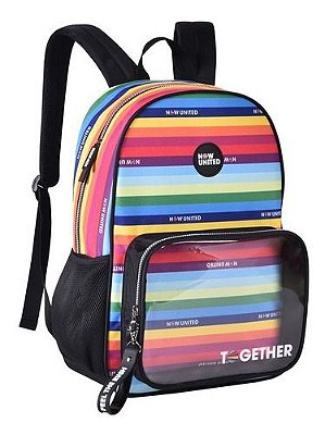 Mochila Now United Colorida Bolso Transparente Chaveiro Excl