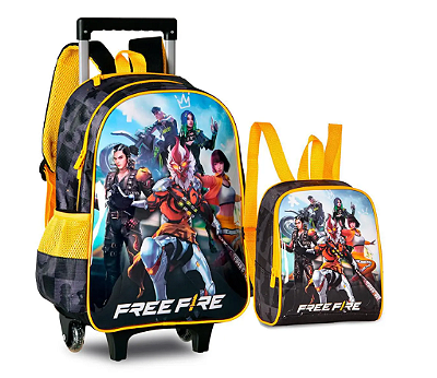Kit infantil Free Fire Mochila de rodinhas com alça+lancheira - Clio