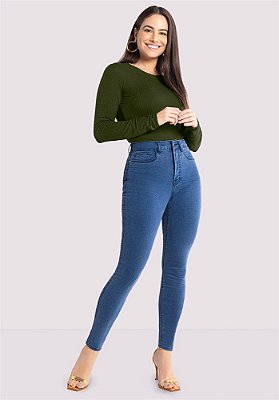 Calça Jeans Feminina Skinny Chapa Barriga Com Bordado 1.20534