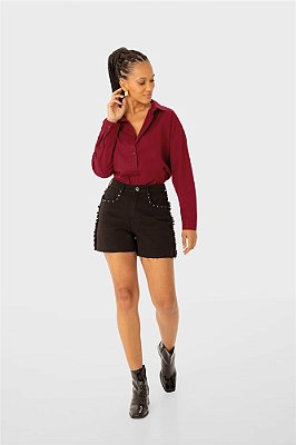 Camisa Feminina Oversized Manga Longa Em Tricoline 1000121701