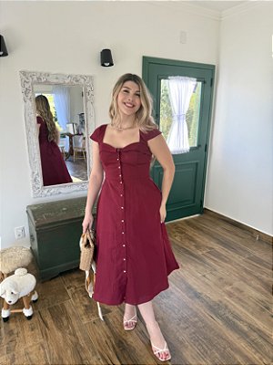 Vestido Lívia Manga Copinho Cherry