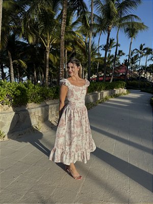 Vestido Mary Toile de Jouy Rosé