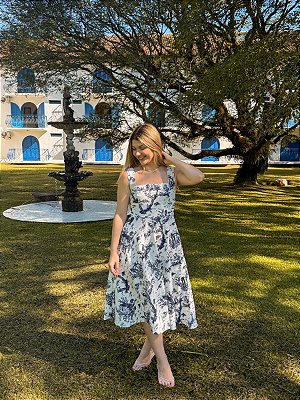 Vestido Celine Toile de Jouy Marinho