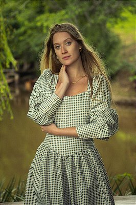 Vestido Mary Manga Longa Vichy Jeans
