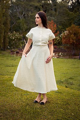 Vestido Pérola Rendado Off White
