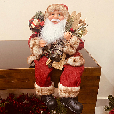 Papai Noel Sentado c/ Lampião 38cm